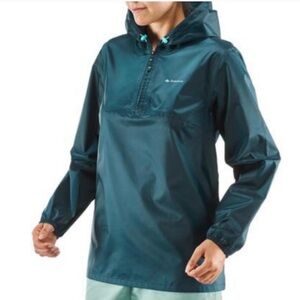 Quechua Raincut 1/2 Zip Waterproof Packable Rain Jacket Poncho in Teal Size S/M